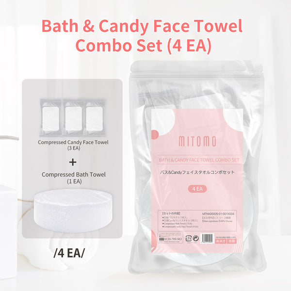 Bath & Candy Face Towel Combo Set ( (4 EA) -  Compressed Bath Towel(1EA) + Compressed Candy Face Towels（3EA）[MTHA00005-01-001x004]