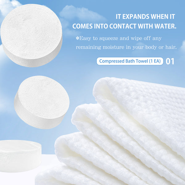 Bath & Tablets Face Towel Combo Set (8 EA) - Compressed Bath Towel（1EA） +  Compressed Tablets Face Towel（7EA）, Disposable & Convenient【MTHA00005-02-001x008】