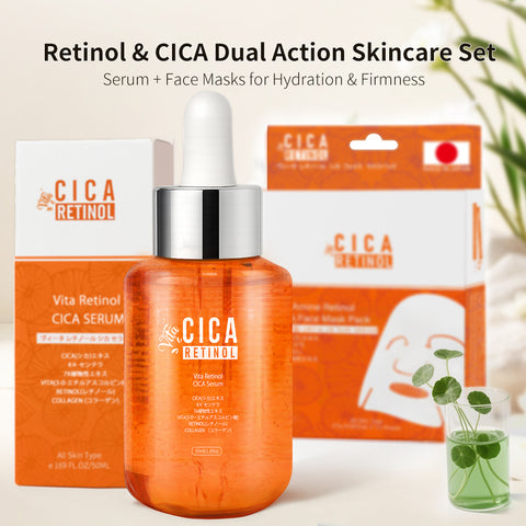 Retinol & CICA Dual Action Skincare Set | Serum + Face Masks for Hydration & Firmness [LIMIT-CC050+CC026]