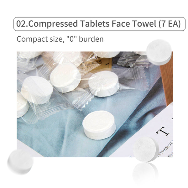 Bath & Tablets Face Towel Combo Set (8 EA) - Compressed Bath Towel（1EA） +  Compressed Tablets Face Towel（7EA）, Disposable & Convenient【MTHA00005-02-001x008】