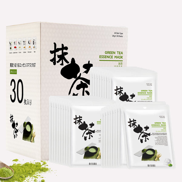 Mitomo Green Tea Facial Essence Mask | 30 Sheets | Soothing & Antioxidant Care [JPSS00612-C-0x003]