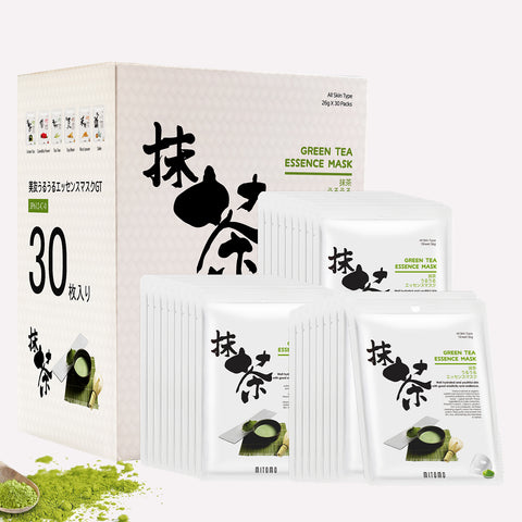 Mitomo Green Tea Facial Essence Mask | 30 Sheets | Soothing & Antioxidant Care [JPSS00612-C-0x003]
