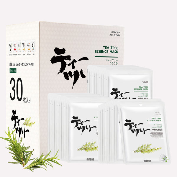 Mitomo Tea Tree Facial Essence Mask | 30 Sheets | Clarifying & Oil Control [JPSS00612-D-1x003]