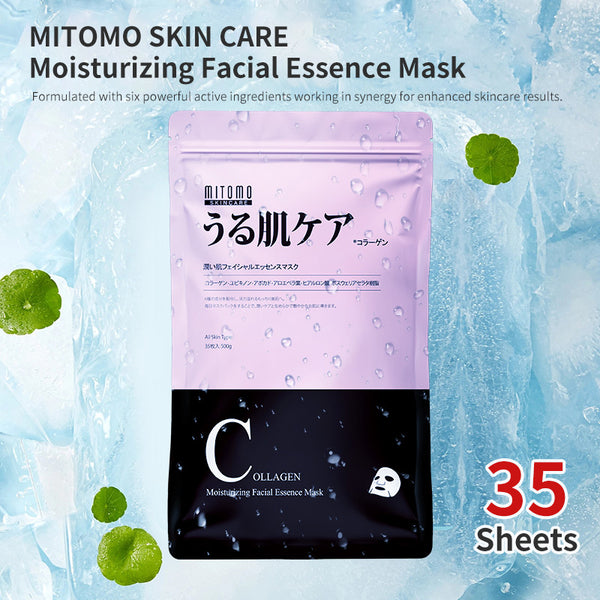 MITOMO SKIN CARE Moisturizing Facial Essence Mask.Deep Hydration with Hyaluronic Acid & Collagen, 30 Sheets【MTSA00505-E-1】
