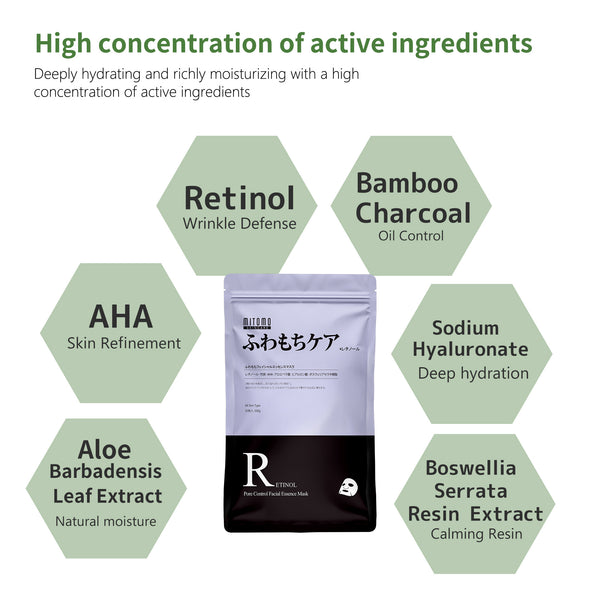 MITOMO SKIN CARE Pore Control Facial Essence Mask.Bamboo Charcoal & Retinol for Clear Skin【MTSA00505-E-3】