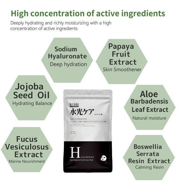 MITOMO SKIN CARE Aqua Brightness Facial Essence Mask.Jojoba Oil & Papaya for Radiant Hydration【MTSA00505-E-4】