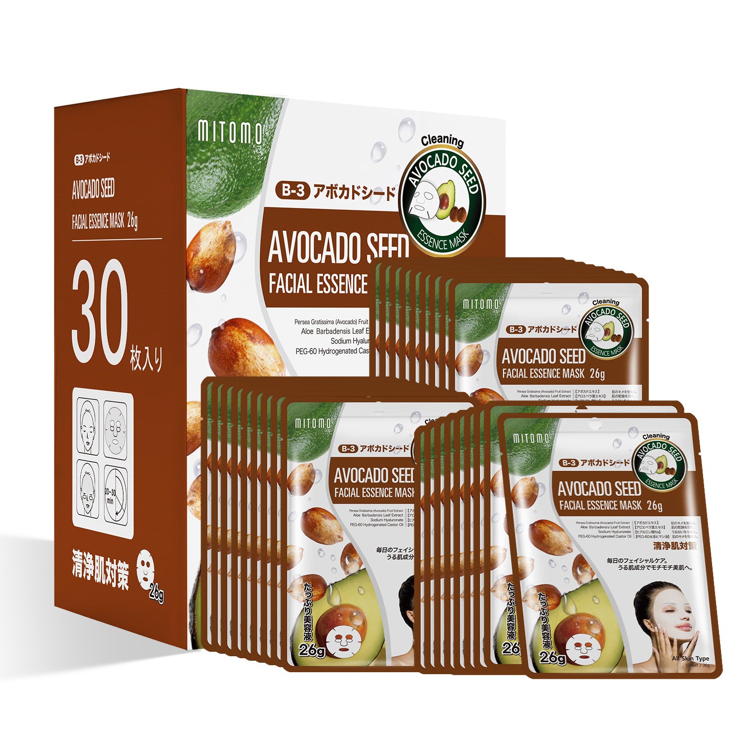 MITOMO Natural 512Avocado Seed Facial Essence Mask[MTSS00512-B-3Jx003]