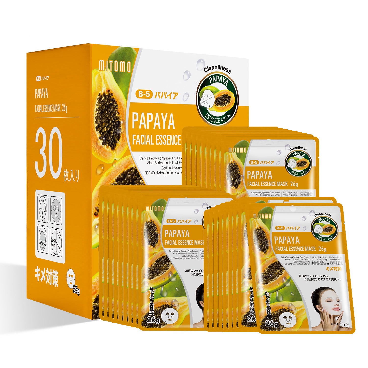 MITOMO Natural 512 Papaya Facial Essence Mask[MTSS00512-B-5Jx003]