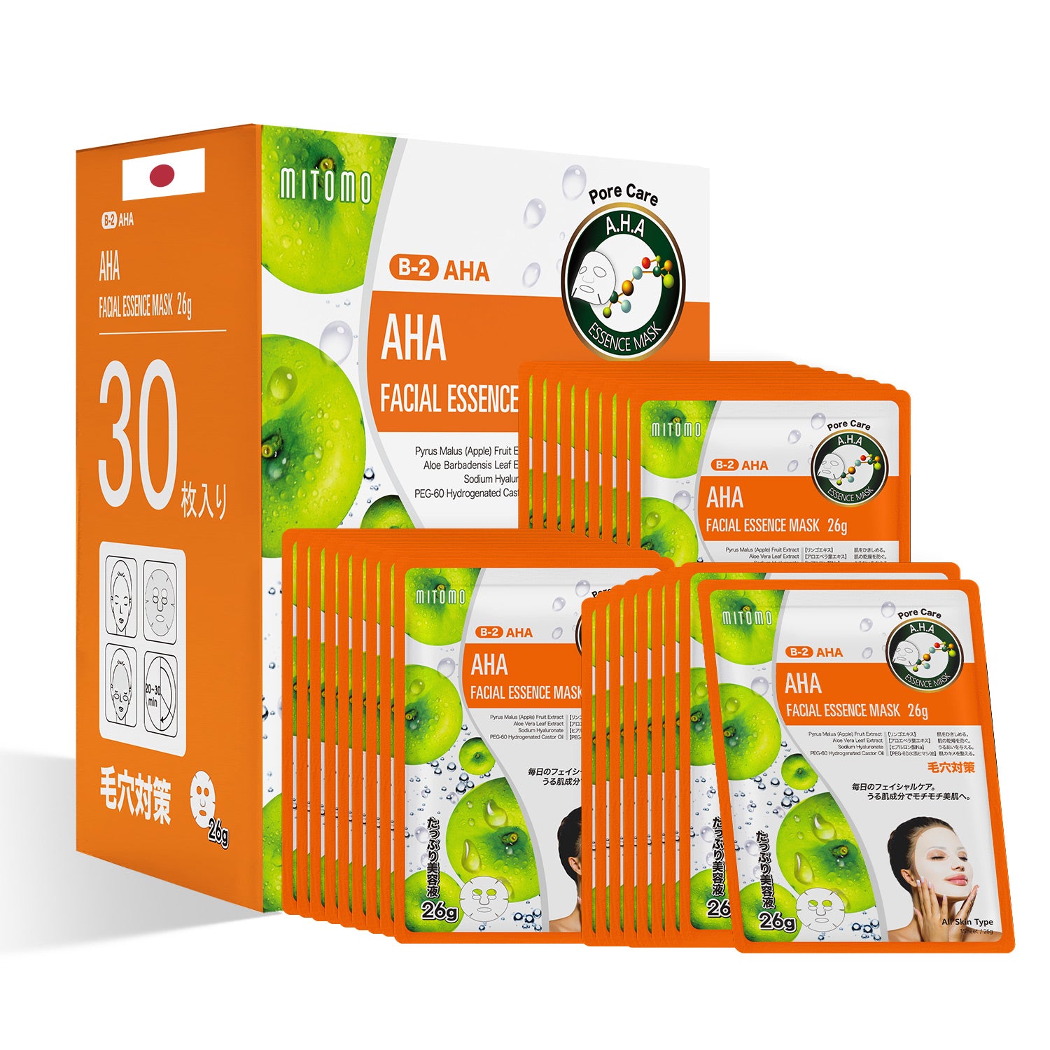 MITOMO Natural 516 AHA Facial Essence Mask：30 Sheets [MTSS00516-B-2x003]