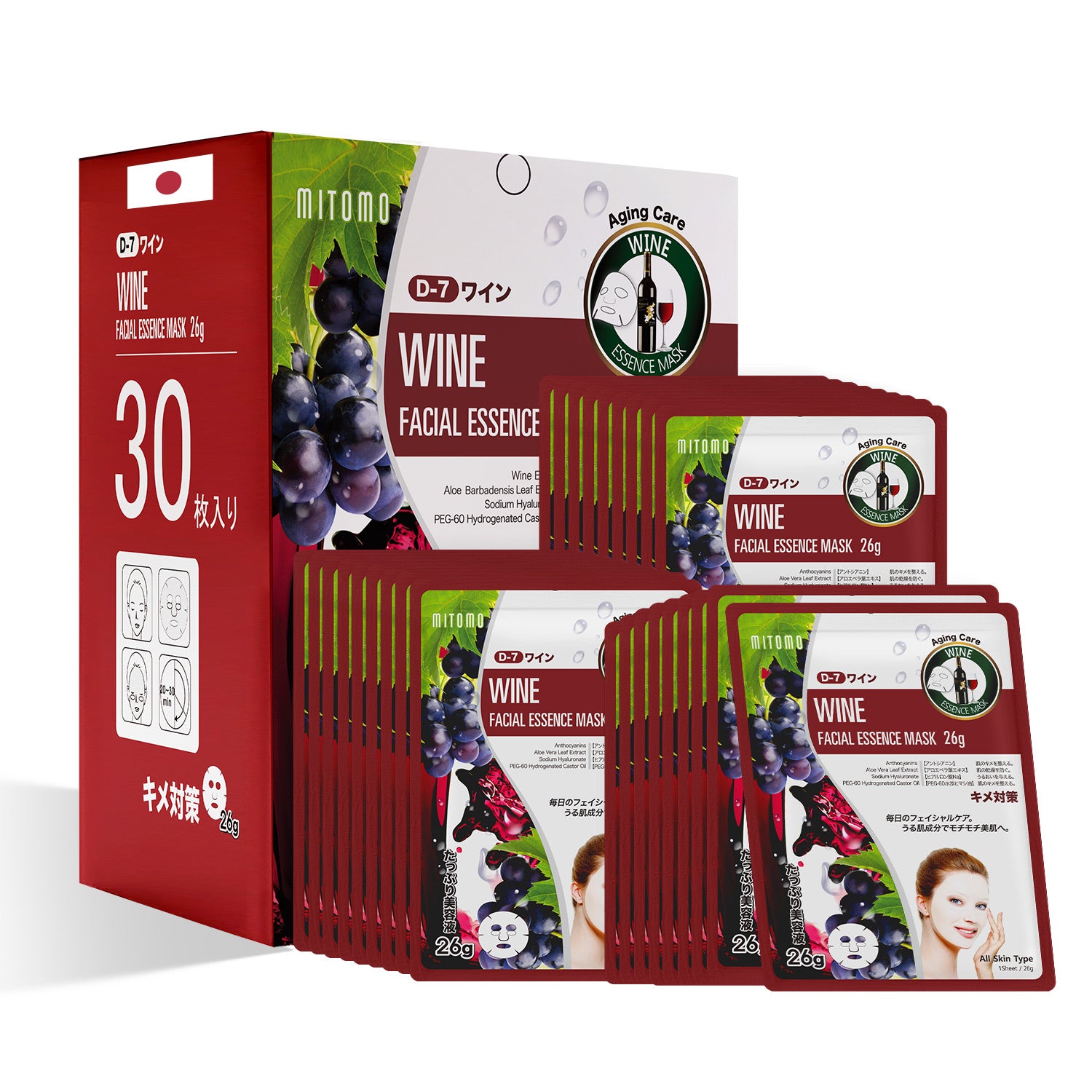 MITOMO Natural 516 Wine Facial Essence Mask：30 Sheets [MTSS00516-D-7x003]