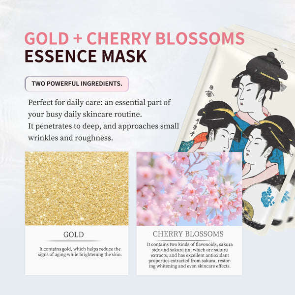 Mitomo Gold + Cherry Blossom Essence Mask | 30 Sheets | Brightening & Anti-Aging Care[JPSS00604-A-0x003]