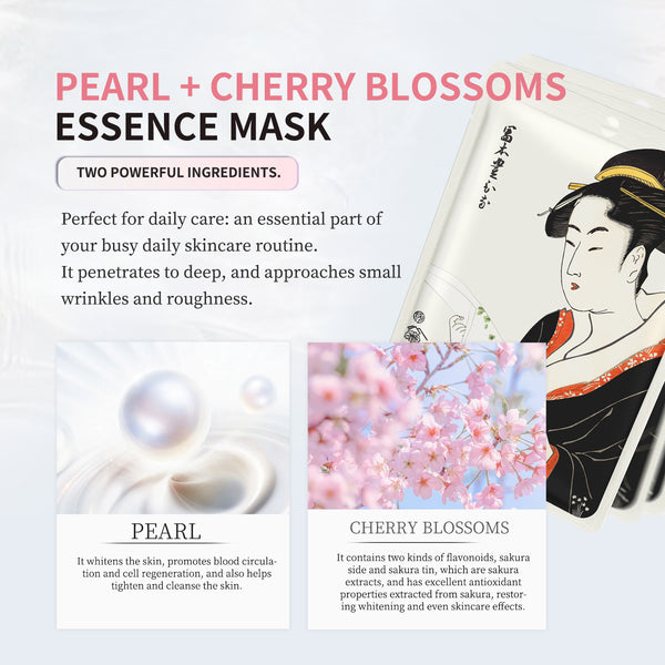 Mitomo Pearl + Cherry Blossom Facial Essence Mask | 30 Sheets | Brightening & Smoothing Care[JPSS00604-A-3x003]