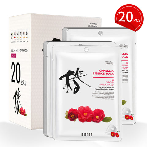 Mitomo Camellia Facial Essence Mask | 20 Sheets | Deep Moisture & Skin Repair [JPSS00612-D-0x002]