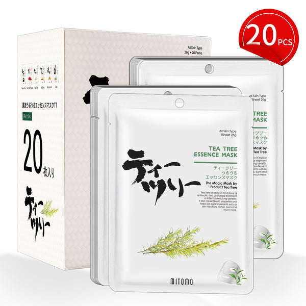 Mitomo Tea Tree Facial Essence Mask |20 Sheets | Clarifying & Oil Control [JPSS00612-D-1x002]