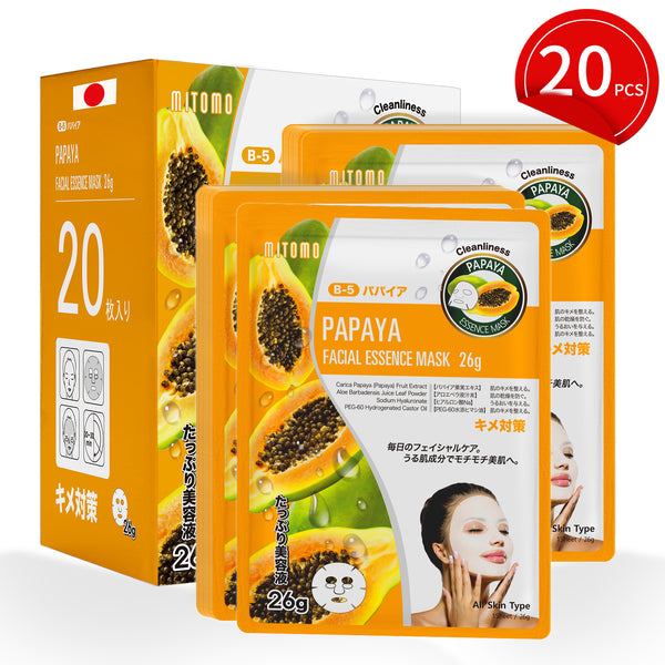 MITOMO Natural 516 Papaya Facial Essence Mask：20 Sheets[MTSS00516-B-5x002]