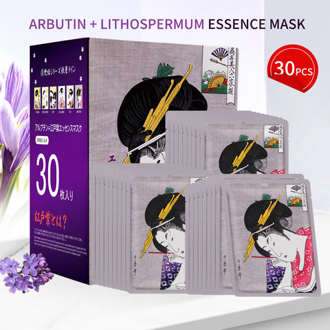Mitomo Arbutin + Lithospermum Firming Essence Mask 30 PCS: Infused with Arbutin and Lithospermum Extract for Enhanced Elasticity [JPSS00602-A-0x003]