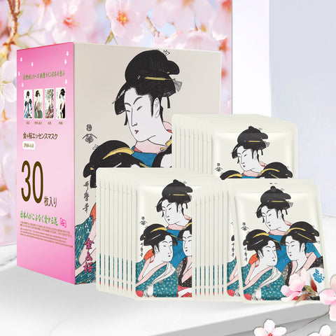 Mitomo Gold + Cherry Blossom Essence Mask | 30 Sheets | Brightening & Anti-Aging Care[JPSS00604-A-0x003]