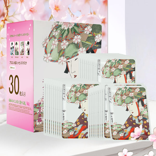 Mitomo Aloe + Cherry Blossom Facial Essence Mask | 30 Sheets | Soothing & Brightening Care [JPSS00604-A-2x003]