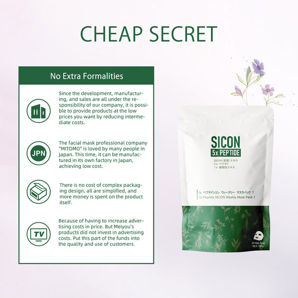 5x Peptide SICON Weekly Face Mask Pack 7 Sheets [SISA00001-C-100] - Mitomo 