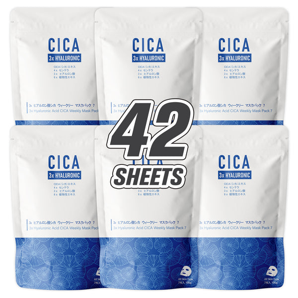 3x Hyaluronic Acid CICA Weekly Face Mask Pack 7 Sheets [CC001-B-100] - Mitomo 